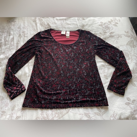 Red Black Velvet Burnout Top Medium Office Goth Whimsigoth Y2K Fairy Grunge - Picture 1 of 8